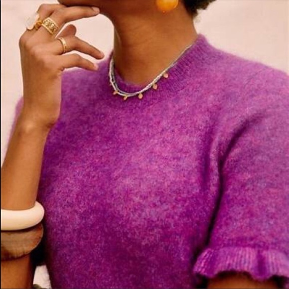 SOLD Sézane Mindy Jumper in Flecked Violet with Ruffle Sleeves - Picture 3 of 10